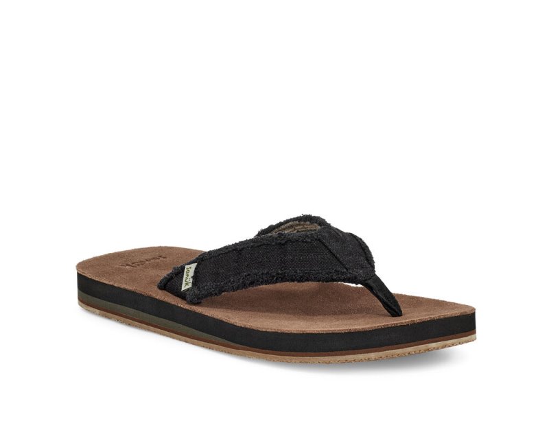 Sanuk Mens Fraid Not Soft Top Eco-Friendly Black Flip Flops | MYKTON809